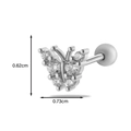 Piercing cartilage papillon argenté avec zircons et fermoir à boule vissée - Papillon Pavé de Zirconia - Couleur Argent (4#)