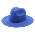 Dettaglio del cappello Fedora in paglia blu reale con trama intrecciata e forma classica - M(56-58cm) / Blu Zaffiro