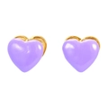 Elegant purple enamel heart stud earrings with golden metal base for women - Gold-Purple