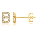 Gold plated S925 sterling silver letter B stud earring with zircon micro-pave setting - Gold B