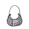 Bolso hobo de moda con estampado de leopardo, asa negra y detalles dorados lujosos - Blanco