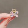 Pink crystal butterfly hair claw clip with golden alloy finish for women - Pink Crystal Bowknot Style