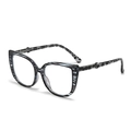 Occhiali anti luce blu cat eye con montatura in acetato marmorizzato nero e grigio - Strisce Blu Lente Trasparente