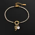 Gold-plated stainless steel tennis bracelet with letter Y and crystal charms - Letter Y