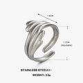 Minimalist silver stainless steel wavy layered open ring with adjustable band design - Steel Color Line Style / Steel