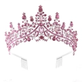 Silver crown tiara with pink crystals and combs for wedding and party hairstyles - Hair Comb Style Pink