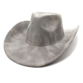 Cappello da cowboy intrecciato grigio argento con tesa larga e corona classica minimalista - M (56-58cm) / Grigio
