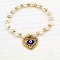 Perlenarmband mit goldenen Zwischenperlen und Herz-Anhänger mit bösem Blick - Böser Blick Symbol Herz Anhänger Stil (D6)