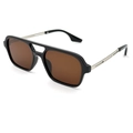 Pilot sunglasses with black frame, dark brown lenses, and silver metal temples - Black Frame Silver Leg Dark Tea Lens