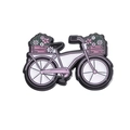 Rosa und weiß emaillierte Fahrrad-Brosche mit süßen Blumenkörben aus Metall-Finish - Rosa Fahrrad Stil (QHXZ191)