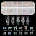 12-grid box showing aurora bow nail charms and pearl rivets with size measurements - Aurora Bow (12TZ-09)