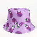 Detail of purple bucket hat featuring cartoon eggplant print and durable fabric texture - M (56-58cm) / Eggplant