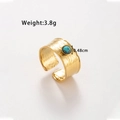 Goldener breiter Edelstahlring mit rundem Türkis-Edelstein, offenes Design, Gewicht 3,8g - TR132-Textur Breit