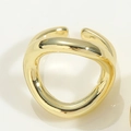 Detailed close-up of 14K gold plated ring featuring a unique irregular curved design - Oval Hollow Ring (JZ0376-2)