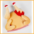 Funny turkey shaped Christmas hat in roasted brown plush with mini red Santa hats on legs - One Size / Christmas Style