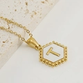 Hexagonal 18K gold plated stainless steel necklace featuring a white letter T pendant - Style T (Pendant Only) / Pendant Only