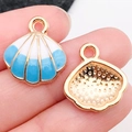 DIY shell pearl pendant in gold alloy and white-blue enamel for jewelry making - Lake Blue Shell 16x17