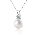 Elegant 925 sterling silver pearl necklace with a brilliant moissanite pendant detail - 12mm Shell Pearl 0.5ct Moissanite Necklace (Platinum Plated)
