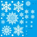 Detailed chart showing various white snowflake sticker sizes from 1.2cm to 11cm for Christmas - X-02 (Approx 30*20cm)