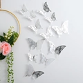 Set of 12 silver 3D hollow butterfly wall stickers with metallic finish for home decor - Style E / Silver