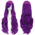 Vibrant purple long wavy cosplay wig with bangs made of high density synthetic fiber - Purple