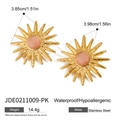 Orecchini a sole in acciaio placcato oro 18K con pietra occhio di gatto rosa centrale - Stile Sole Rosa (JDE0211009-PK)