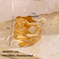 Irregular wavy multi-layer 18K gold plated stainless steel open ring for women - Liquid Metal Flow Style / Gold