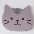 Cute gray cartoon cat shaped silicone coaster with heat resistant and anti-slip PVC surface - Gray Tabby Cat / 10x8cm