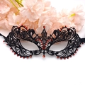 Elegant black lace masquerade mask with red rhinestones and satin ribbons - Black With Red Rhinestone