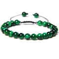 Adjustable woven bracelet featuring green cat-eye stone beads and black cords - Adjustable / 6mm Green Tiger Eye