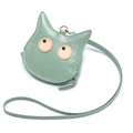 Green leather cat-shaped mini coin purse with cat ears and thin neck strap - Bean Green