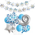 Blue and silver winter snowflake party set with number 9 balloon and birthday banner - Number 9 Set