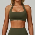 Olivgrünes Halter-Yoga-Set mit Sport-BH und High-Waist-Leggings aus mattem Stretchstoff - S / Rebengrün