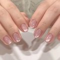 Elegant cat eye press-on nails in nude pink with a soft shimmering metallic finish - Light Pink Cat Eye Style (JP4136)