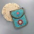 Sac à bandoulière bohème fait main en turquoise avec motifs de fleurs de soleil - Tournesol Cyan
