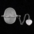 Spherical stainless steel tea infuser with a heart-shaped white agate stone pendant - Labradorite