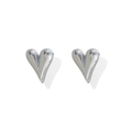Minimalist silver heart stud earrings in polished stainless steel for women - White Gold