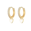 Gold hoop earrings with white enamel heart charms and small pavé zirconia stones - Gold Plated White