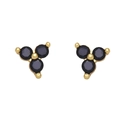 Detail of elegant black zircon stud earrings in gold plated triangle cluster setting - 18K Gold / Black