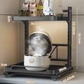 Extendable black metal double-tier kitchen rack for rice cooker and microwave storage - Pull-out 40cm Upgraded Thickened (Adjustable Height) / Black