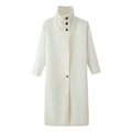 Eleganter cremeweißer Damen Wollmantel mit Schornsteinkragen, langer Schnitt und Knöpfen - S / Weiß