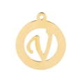 Golden stainless steel hollow circular pendant featuring a polished letter V charm - Letter V