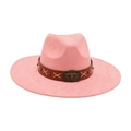 Pink western cowboy hat with brown leather band and metallic ox head buckle ornament - Dusky Pink
