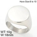 Polished silver stainless steel round signet ring with a minimalist flat top design - Round Signet Steel(KR47941-K)