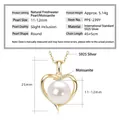 Golden heart pendant necklace with 11-12mm white freshwater pearl and moissanite - Heart / K Yellow Gold