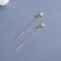 Minimalist S925 sterling silver golden flower drop earrings with long chain link - Flower Threader / Gold