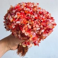 Handcrafted crystal tree featuring natural red and orange agate stones woven with copper wire - Pink Agate