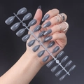 Close-up of glossy dark grey pointed stiletto press-on nails on a 24-piece display rack - Glossy Dark Grey (JJL-21)