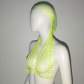 Close-up of neon green rhinestone mesh headpiece and vest with sparkling crystal grid - Neon Green Long Style