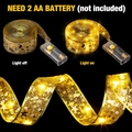Golden Christmas ribbon LED string lights with star pattern in light on and off modes - 3m 30LED (2AA Battery Box - Battery Not Included) / Gold - Warm White